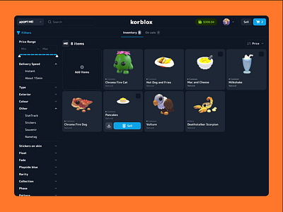 KorBlox - Roblox Items Marketplace animated flow animation blockchain blox bot crypto exchange flow gambling game gaming market marketplace roblox robux trading ui withdraw