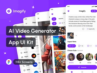 Imagify - AI Video Generator App UI Kit (AI Text to Video App) ai ai text to video ai video generator app app design application case study design design system figma interface mobile portfolio project sora template ui ui design ui kit uiux