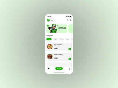 Food Delivery App burger consulting delivery design figma food freelance hire me mobile app design my order order pasta pizza prototype snack ui design user experience user interface ux design work for me