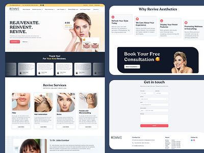 Revive Home Page Redesign adobe aesthetic branding cotactus design designer figma footer graphic design homepage redesign revive services spa ui uiux userinterface ux webdesign wellness
