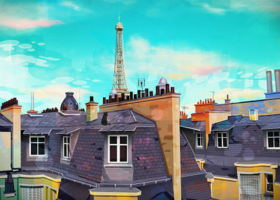 Lazy Day cat city colorful eiffel tower france illustration paris print vector