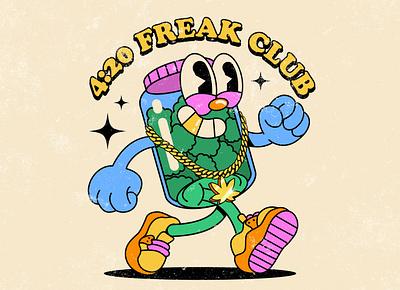 420 Freak club 1930s 420 branding cannabis cartoon character character illustration mascot old cartoon old school rubber hose t shirt tee vintage weed
