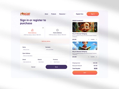 Tongue | Order Details Management ai buy child design landing landing page order pay ui web web design web page