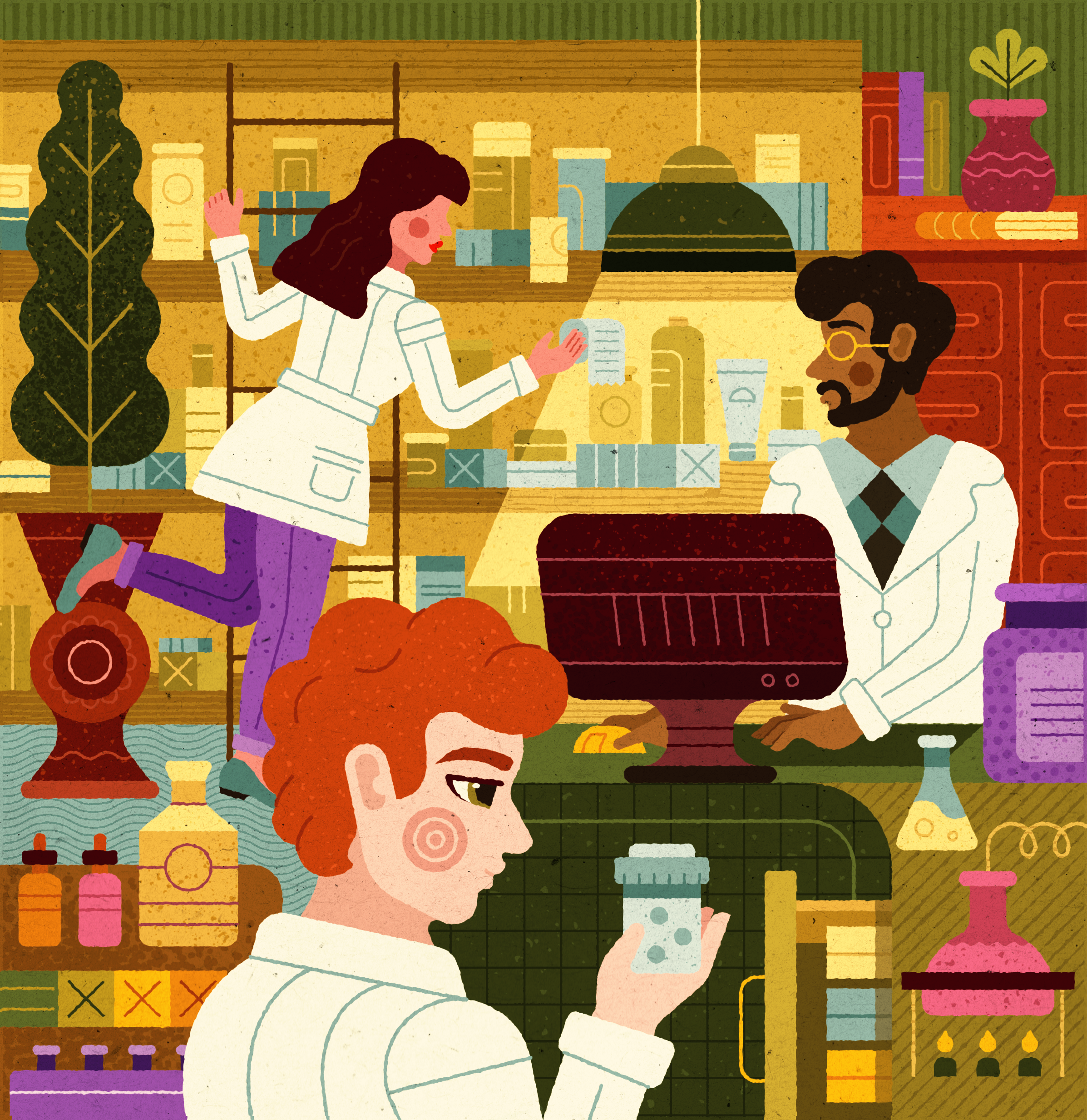 Pharmacy abstract adobe illustrator character design editorial geometric illustration medical pattern pharma pharmaceutics pharmacist pharmacy pills products shop vector