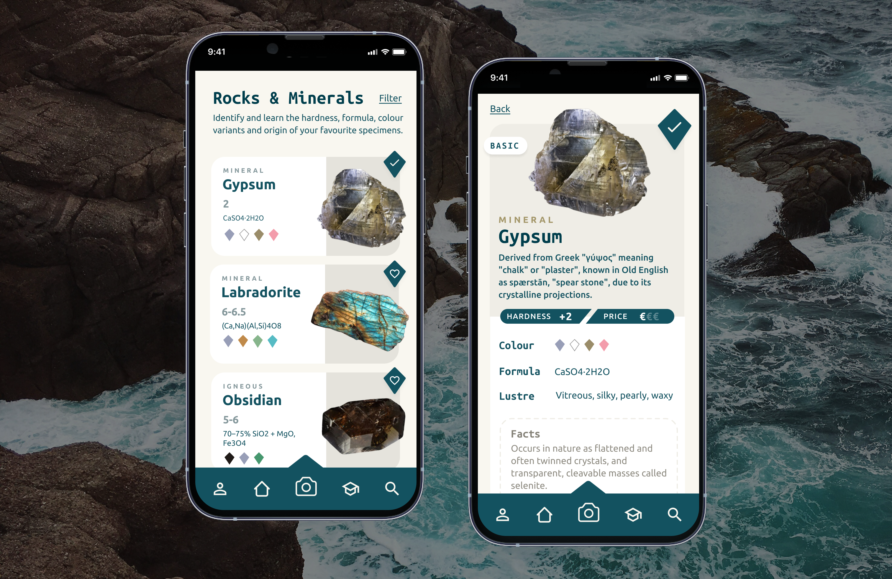 Geology App Redesign - Mobile First - Rock Identifier App geology minerals pokemon card inspired redesign rock identifier rocks ui design ux design
