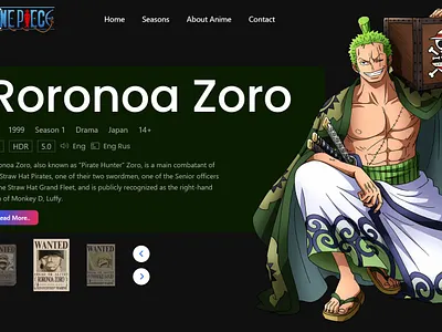 One Piece Anime Web Slider Design anime hero section landing page one piece slider ui web design web slider website