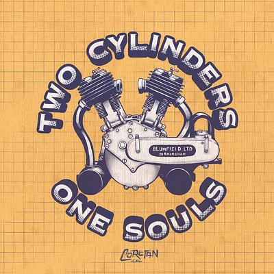 "Two Cylinders One Soul" Vintage T Shirt Design artwork branding design forsale graphic design ill illustration lettering logo tshirt tshirtdesign typography vector