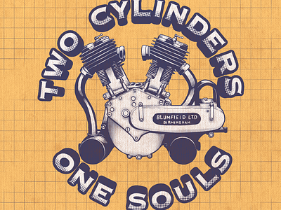 "Two Cylinders One Soul" Vintage T Shirt Design artwork branding design forsale graphic design ill illustration lettering logo tshirt tshirtdesign typography vector