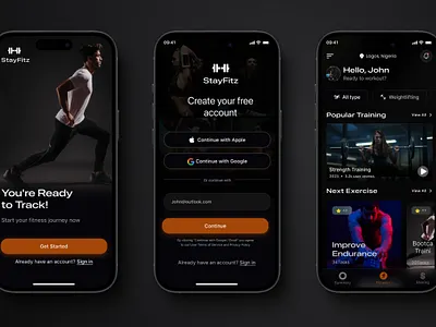 mobile app onboarding process for a fitness app: Stayfitz fitness app mobile app product design ui uiux