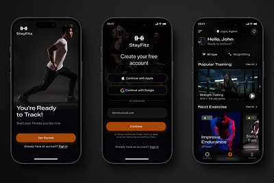 mobile app onboarding process for a fitness app: Stayfitz fitness app mobile app product design ui uiux