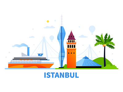 Views of Istanbul - Illustration architecture cruise design flat design illustration istanbul landmark ship sightseeing style tower travel turkey turkish vacation vector