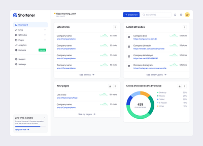 Shortener - SaaS Dashboard dashboard dashboard concept figma product design saas saas company sidebar template template design ui design ux design