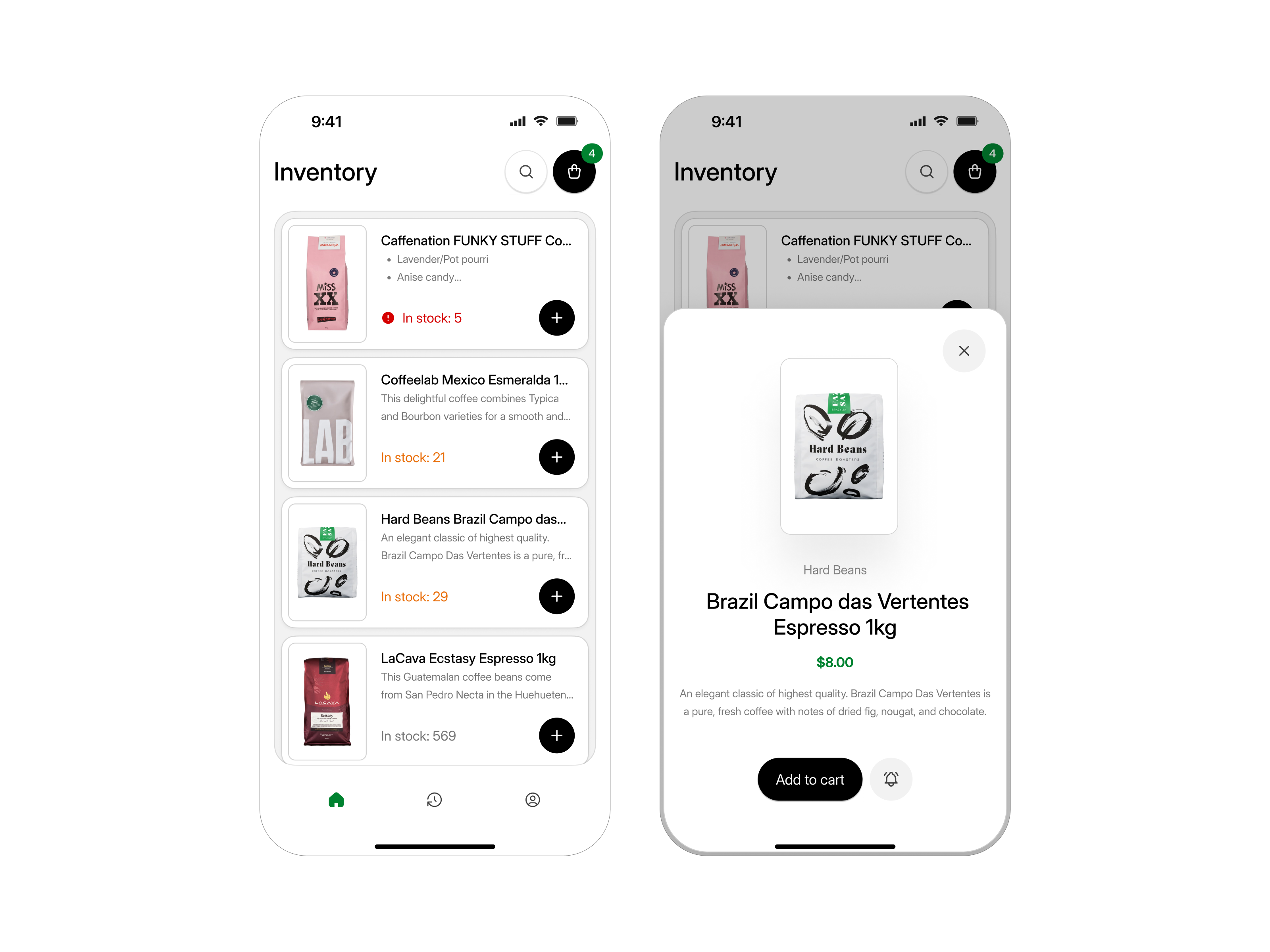 Inventory app: Stock coffee shop inventory mobile shopping stock ui warehouse