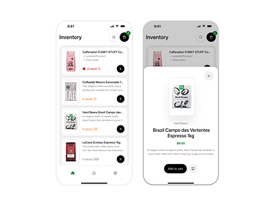 Inventory app: Stock coffee shop inventory mobile shopping stock ui warehouse