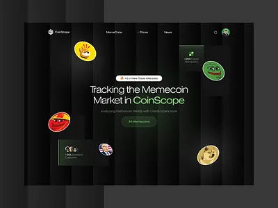 CoinScope - Memecoin Landing Page 💵 crypto crypto meme currency dark mode doge finance landing page marketcap meme coin meme website memecoin memecoin website pepe token trend trend meme ui web3 website wif