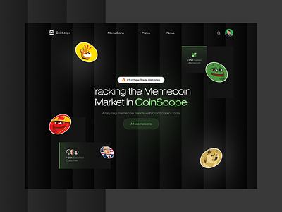 CoinScope - Memecoin Landing Page 💵 crypto crypto meme currency dark mode doge finance landing page marketcap meme coin meme website memecoin memecoin website pepe token trend trend meme ui web3 website wif