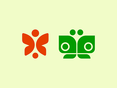 Butterfly + People branding butterfly eco fly geometric green icon logo mark nature negative space orange peace people vector wings