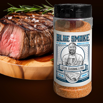 Blue Smoke Steak Seasoning branding design graphic design grilling illu illustration illustrator label logo seasoning smoking steak typography vector