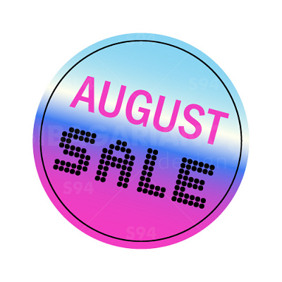 August sale round stickers set with a holographic gradient circle dotted graphic design