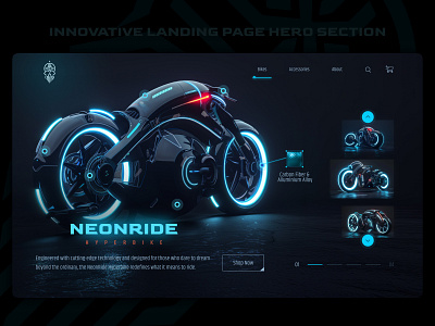 NeonRide Hyperbike - Innovative Landing Page Hero Section bikeride branding creativeprocess furturistic herosection hyperbike landingpage logo midjourney productdesign technology ui uiuxdesign