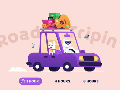 Road Tripin' 2d animation car character character animation design dog driving gif guitar illustration interactive motion graphics road trip thelittlelabs web animation