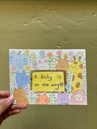 Baby Shower design greeting cards illustration watercolor