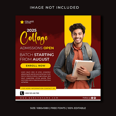 Collage admission social media post template admission ads collage collage post collage post template creative ads download education post enroll facebook flyer flyer template instagram post post template posts social media post student template university