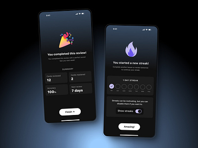 Starting A New Streak app design clean creative dark design edtech education engagement inspiration learning lesson metrics minimal mobile design product design streak ui ux
