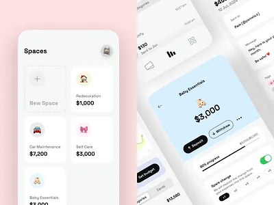 Spaces on pocketit app fintech graphic design pots saving spaces ui uidesign uiux uiux design wallet