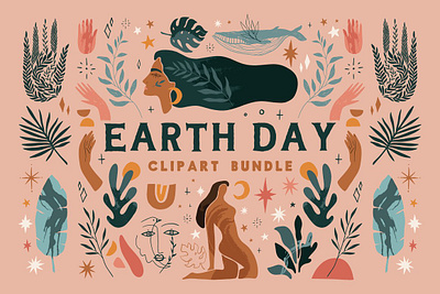 Earth Day Bundle adorable botanical collage contemporary design ecology help icon illustrations minimal natural nymph terracotta