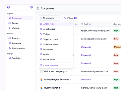 Accounts view (draft) apollo attio clay clearbit crm data data management data search dropdown excel google sheets hubspot lusha prospecting salesforce salesloft table zapier zoominfo