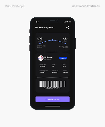 Boarding Pass dark mode light mode mobile ui