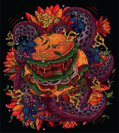 Food and Sea Merch Illustration adobe illustrator adobe illustrator brushes clothing design digital illustration food illustration graphic design illustration merch merchandise sea t shirt design tentacles