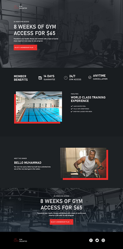 workout landing page design interface ui