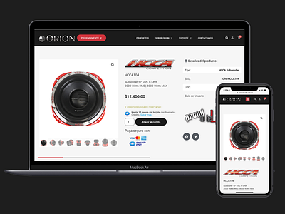 Orion Car Audio MX audio autoparts branding caraudio ecommerce ui woocomerce wordpress