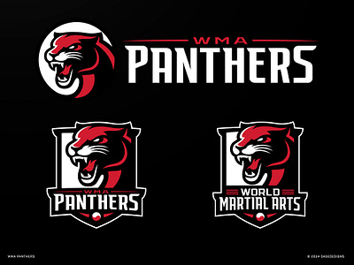 WMA Panthers Sports Logo | Matial Arts design identity design korea lockup logo martial arts mascot mascot logo mma panther panthers red south korea sports sports logo team