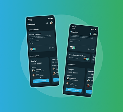 Team Management - Home Screen | UI/UX Design Mobile dark mode home screen mobile ui design