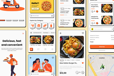 HaiPizt - Food Delivery Mobile App application apps burger delivery design direction food delivery foods illustration interface layout map menu order satisfaction ui ux