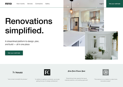 Reno - a sustainable home renovation site animation graphic design home page motion motion graphics nature ui ux