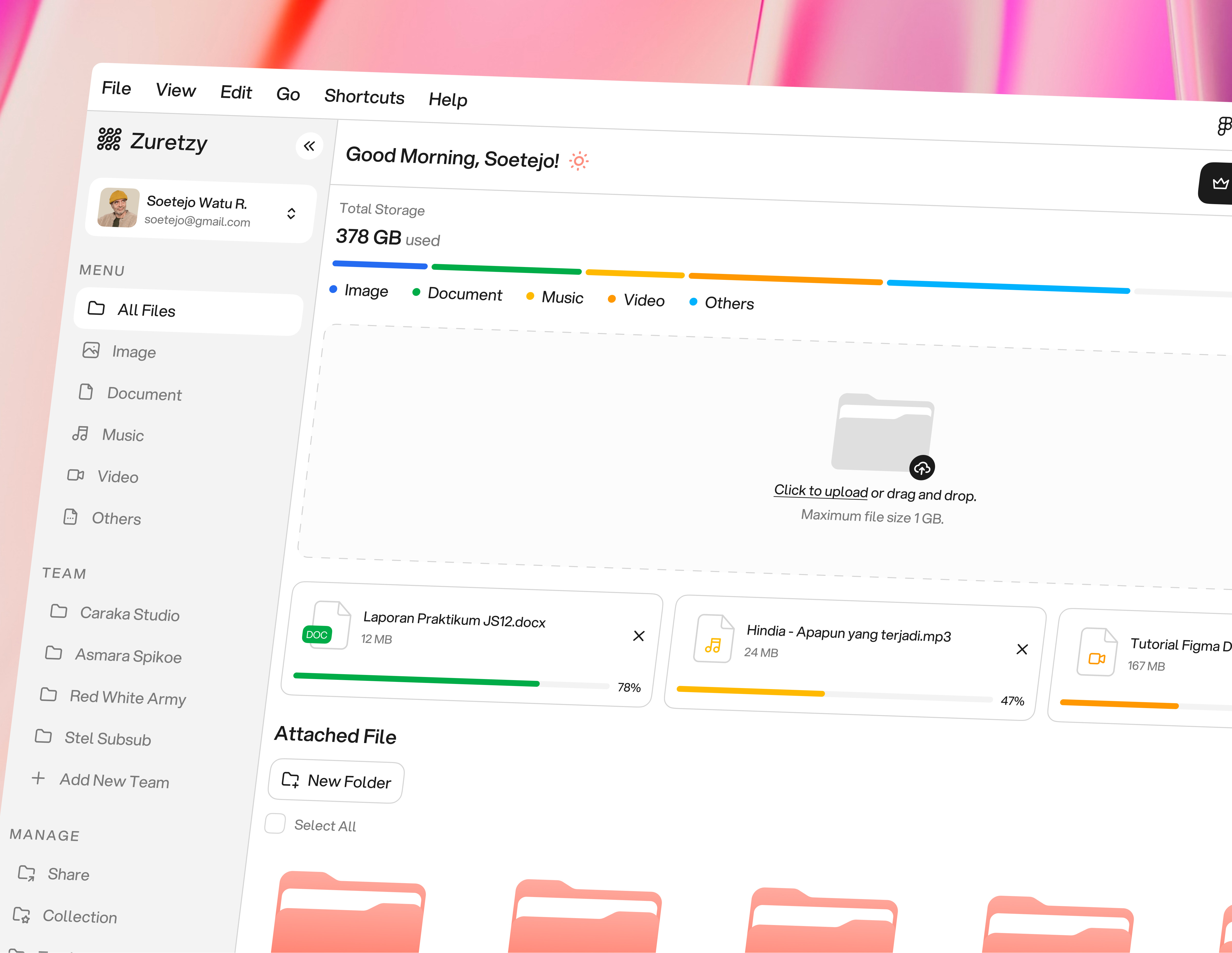 Zuretzy - File Management Dashboard backup cloud storage document document management drive file file management file storage files folder management management file memory modal pop up product design saas share sharing file storage