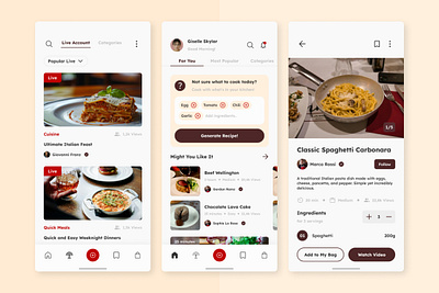 Munch - Food Recipe Mobile App application apps chef cooking design food food recipe kitchen layout menu recipe restaurant screen ui ux