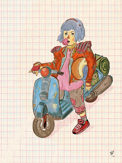 La de Kaneda akira anime bike bubblegum cyberpunk girl manga otomo rider vespa