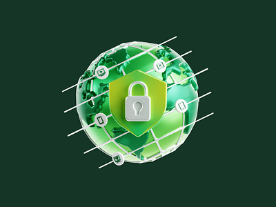 3D Security Network 3d blender connection globe icon illustration lock network shield streaming ui world