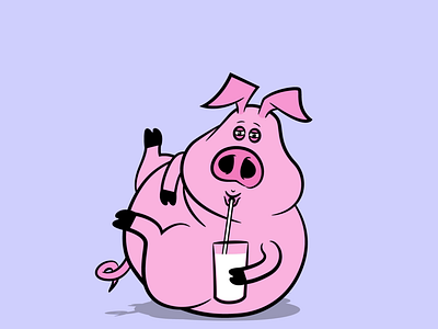 Little Pig Drinking Milk animal cute fan freelance gif illustrator milk pig piglet silly