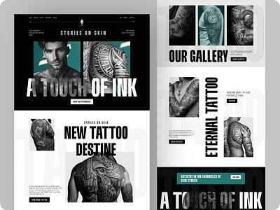 Landing Page – Tattoo studio | Website design dark landing page design flat hero section homepage landing page minimalism studio tattoo tattoo agency tattoo landing page tattoo website tattoos transition ui ux web desgin webdesign webdesigner website