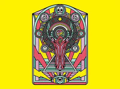ETERNAL THOUGHTS album branding bright colorful death design eye graphic design grim illustration merch mushroom planet reaper shine skull sun ui universe vibrant