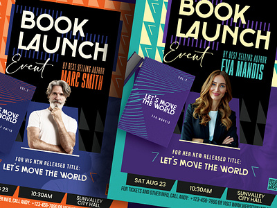 Book Launch Event Flyer Template advertisement artistic book author book launch event book marketing branding colourful creative design flyer geometric shapes illustration invitation layout magazine ad photoshop poster promotional design publisher template