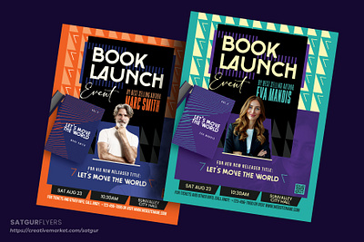 Book Launch Event Flyer Template advertisement artistic book author book launch event book marketing branding colourful creative design flyer geometric shapes illustration invitation layout magazine ad photoshop poster promotional design publisher template