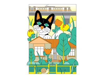 The Share House cat covid covid house garden house kitten kitty melbourne rental risograph share sharehouse snail train train line vector