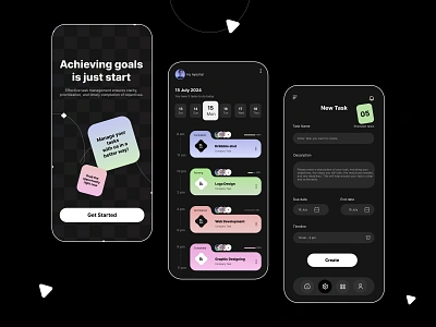 Task Management Mobile App android android app app app design black colorful dark theme interface interface design ios app design minimal mobile app mobile ui design mobileappdesign mobileinterface task management ui uxui uxui design uxuidesign